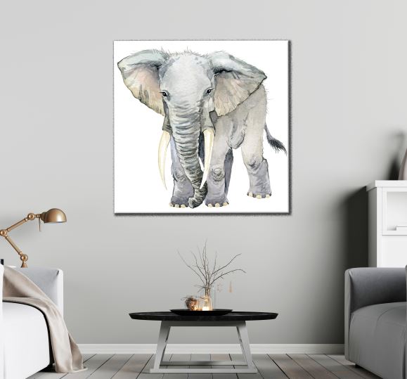 Square Canvas Elephant Watercolor Painting High Quality Print 100% Australian Made