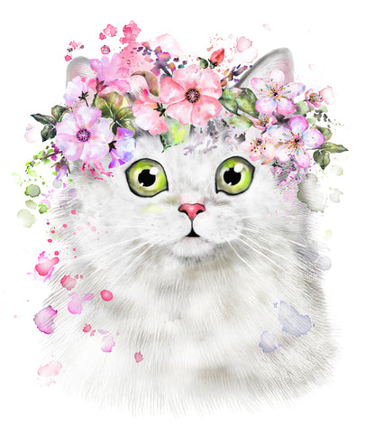 Kitten with Floral Headdress Watercolor Painting Print 100% Australian Made