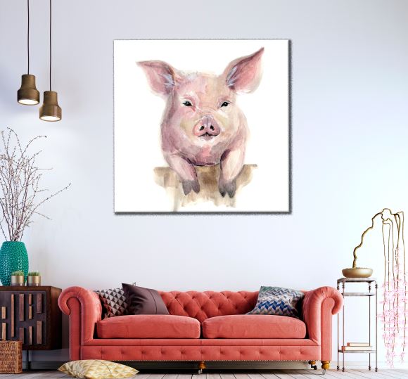 Square Canvas Pig Watercolor Painting High Quality Print 100% Australian Made