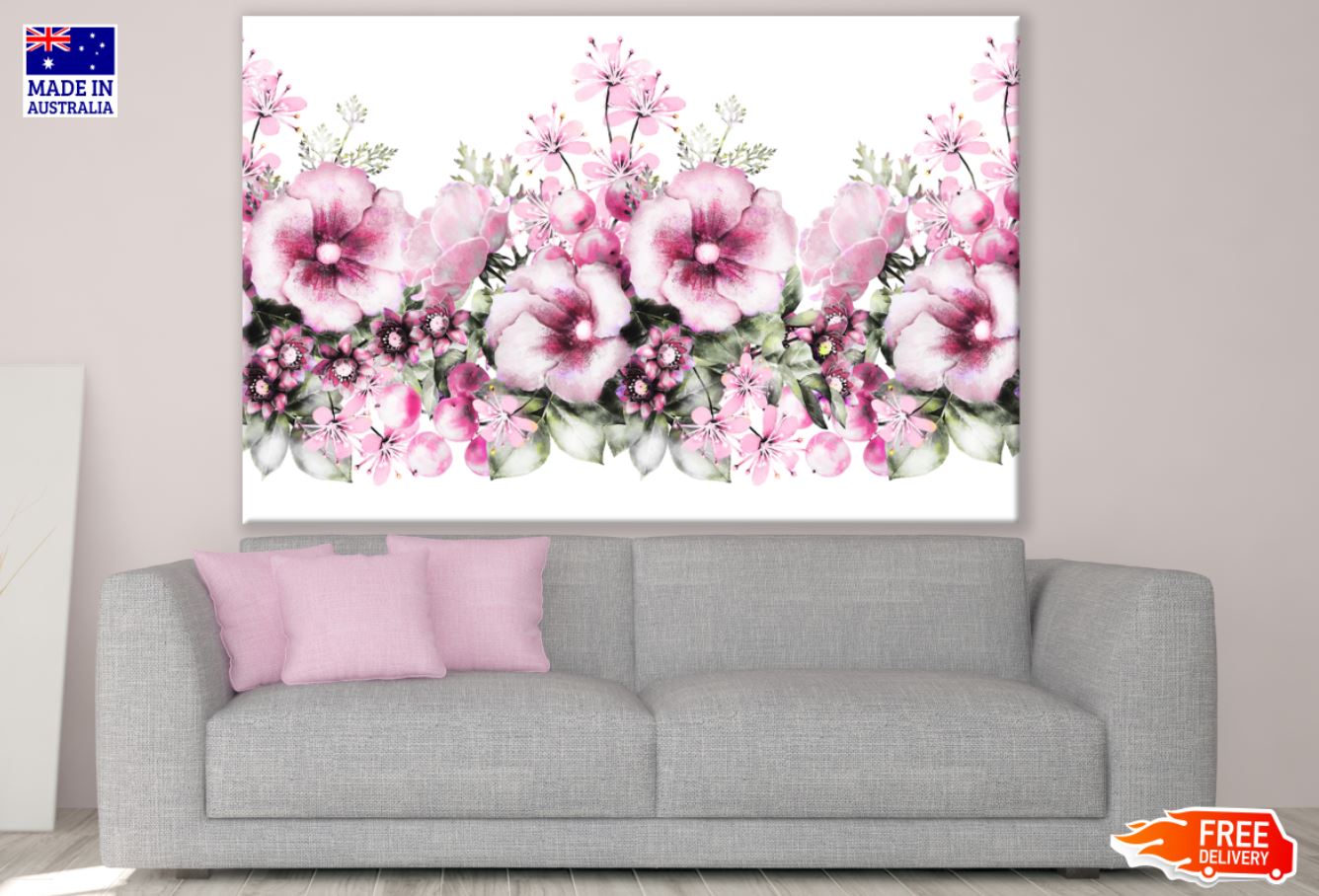 Pink Flowers Watercolor Painting Print 100% Australian Made
