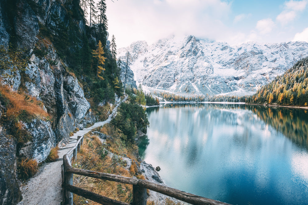 Calm alpine lake Braies Photograph Print 100% Australian Made