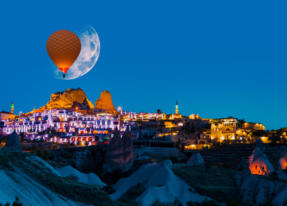 Hot Air Baloons Over a City Night Photograph Print 100% Australian Made