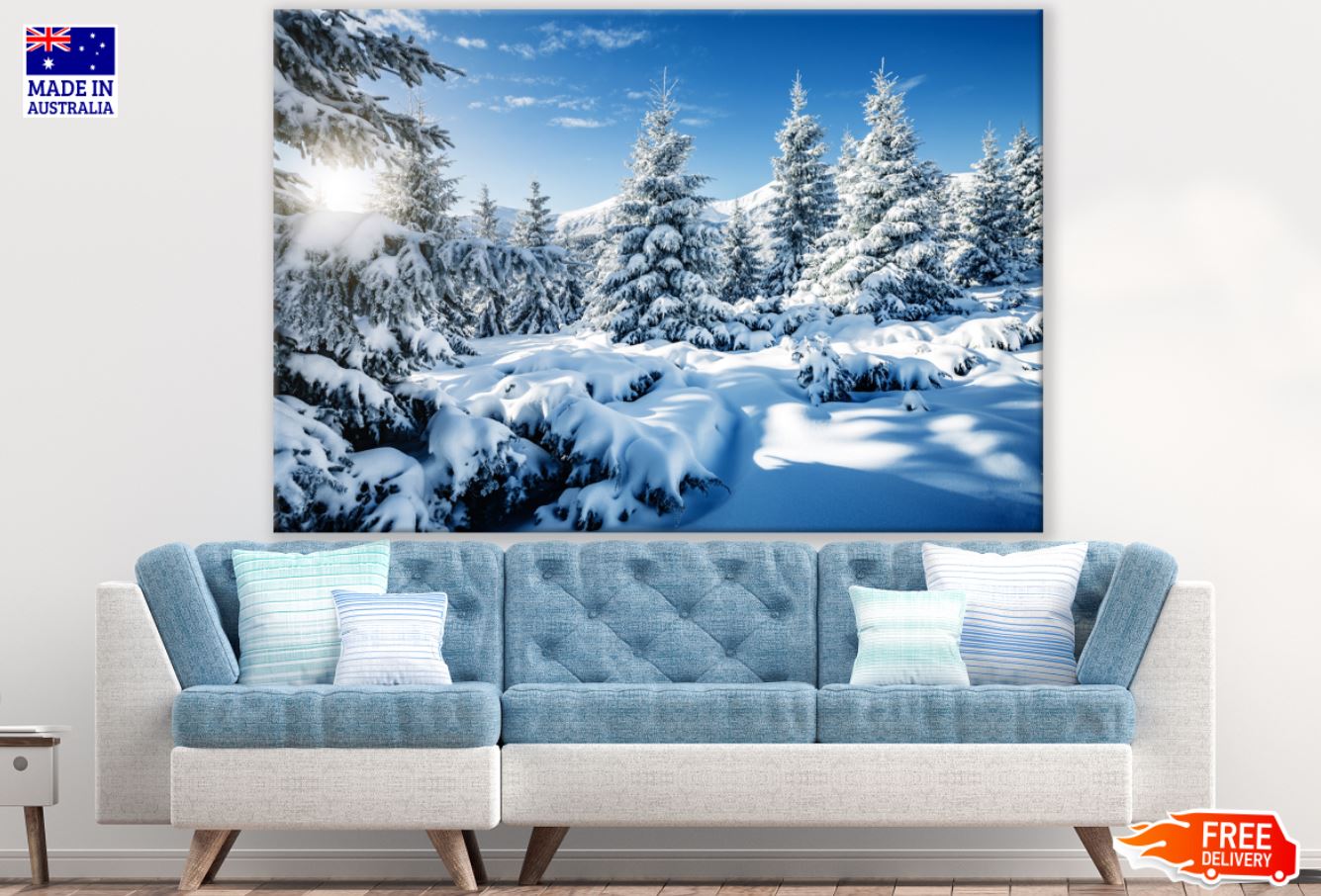 Pine Tree Forest Covered with Snow Photograph Print 100% Australian Made