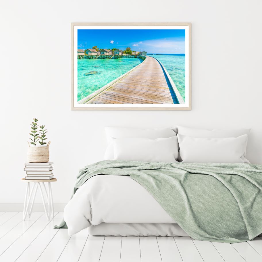 Huts On Wooden Pier Over Sea View Home Decor Premium Quality Poster Print Choose Your Sizes