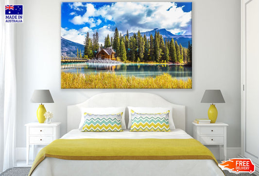 House Near Lake & Forest View Print 100% Australian Made