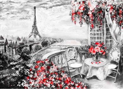 Eiffel Tower Pink Rose Floral Painting Print 100% Australian Made