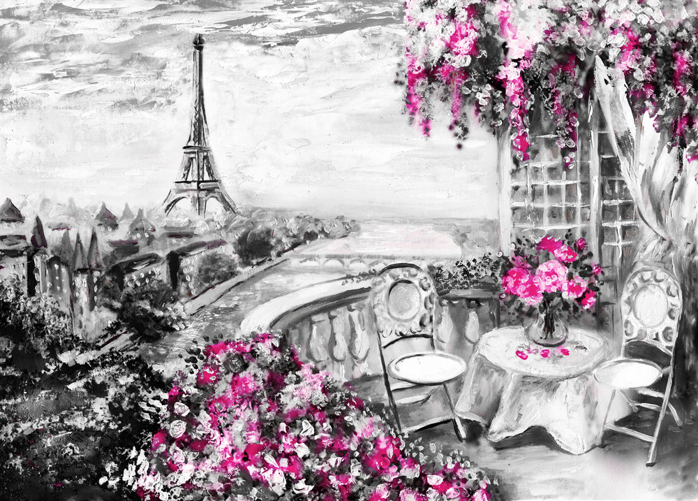 Eiffel Tower Purple Rose Painting Print 100% Australian Made