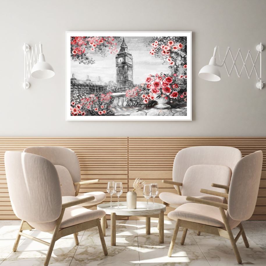 Big Ben Tower & Flowers Painting Home Decor Premium Quality Poster Print Choose Your Sizes