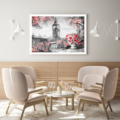 Big Ben Tower & Flowers Painting Home Decor Premium Quality Poster Print Choose Your Sizes