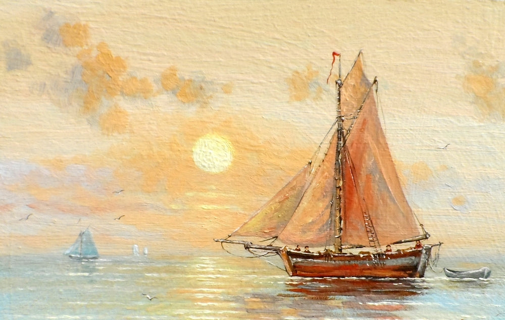 Boat Sailing On Beach Sunset Print 100% Australian Made