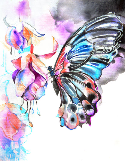 Colourful Butterfly & Flower Painting Print 100% Australian Made