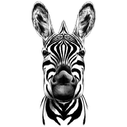 Zebra Face Portrait B&W Painting Print 100% Australian Made