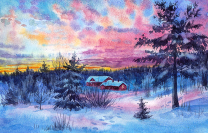 Houses on Snow View Oil Painting Home Decor Premium Quality Poster Print Choose Your Sizes
