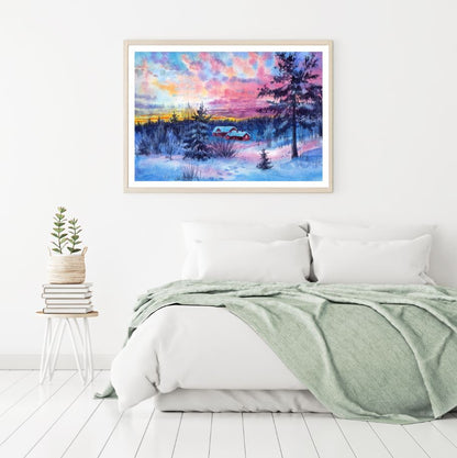 Houses on Snow View Oil Painting Home Decor Premium Quality Poster Print Choose Your Sizes