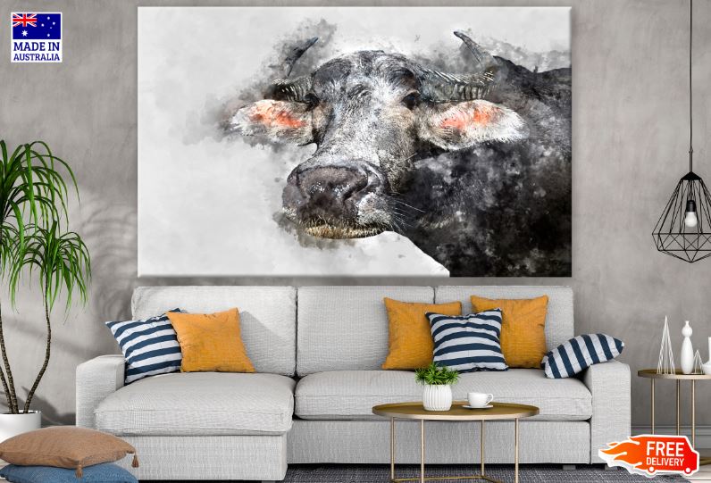 Black Buffalo Watercolor Painting Print 100% Australian Made