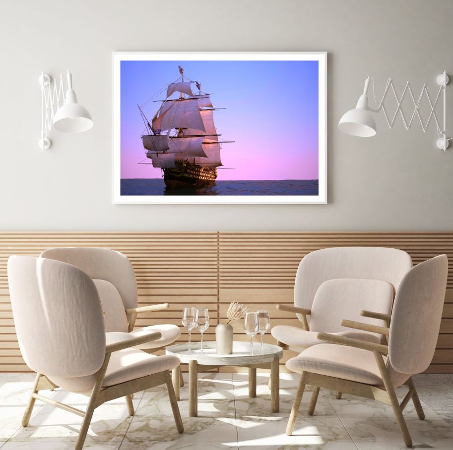 Ship on Sea Sunset Photograph Home Decor Premium Quality Poster Print Choose Your Sizes