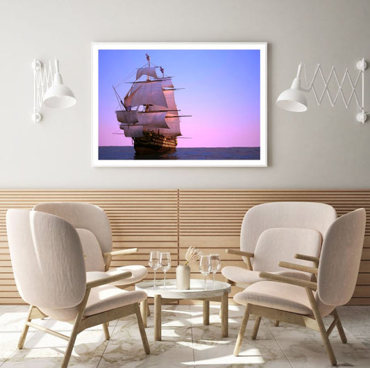 Ship on Sea Sunset Photograph Home Decor Premium Quality Poster Print Choose Your Sizes