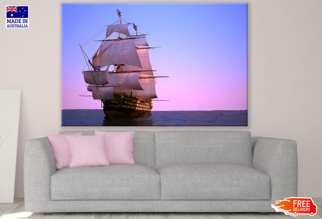 Ship on Sea Sunset Photograph Print 100% Australian Made