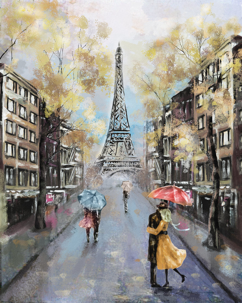 Eiffel Tower Rainy Street Painting Print 100% Australian Made