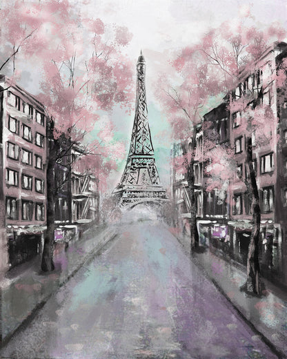 Eiffel Tower & Street Oil Paint Home Decor Premium Quality Poster Print Choose Your Sizes