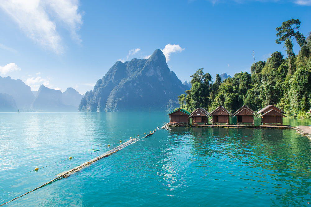 Houses on Water with Mountain View Photograph Print 100% Australian Made