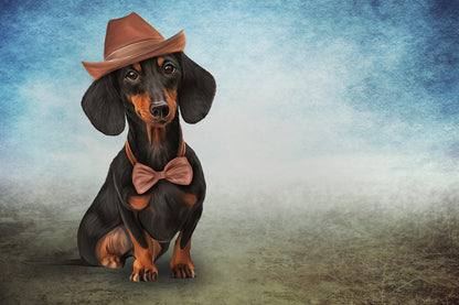 Dog with A Hat & A Bow Painting Print 100% Australian Made