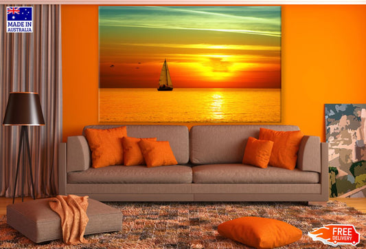 Boat on Sea Sunset Scenery View Print 100% Australian Made