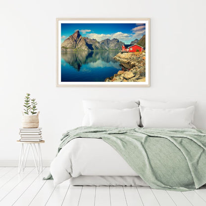 House Near Lake Scenery View Home Decor Premium Quality Poster Print Choose Your Sizes