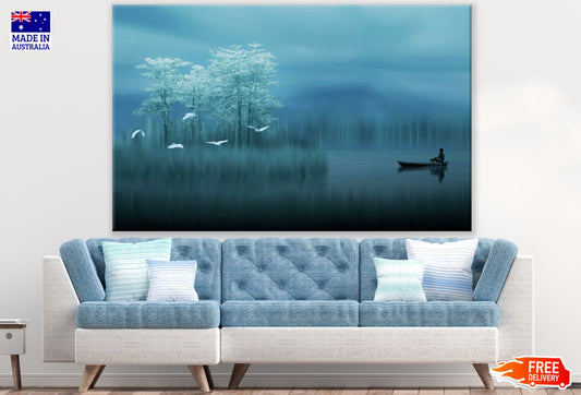 Boat on a Lake Near Forest Photograph Print 100% Australian Made