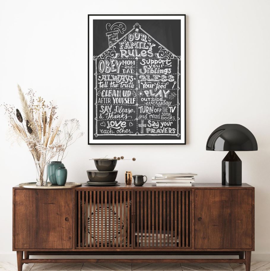 Family Rules Chalk Board Vector Home Decor Premium Quality Poster Print Choose Your Sizes