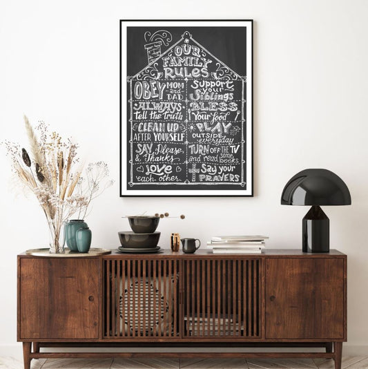 Family Rules Chalk Board Vector Home Decor Premium Quality Poster Print Choose Your Sizes