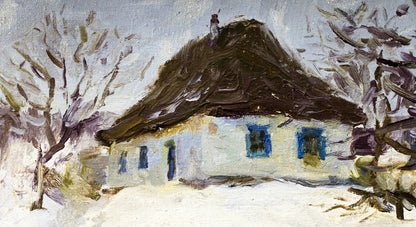 House on Snow Ground Painting Print 100% Australian Made