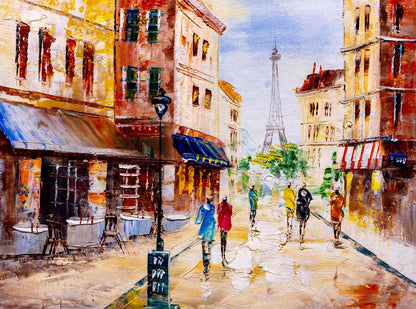 Eiffel Tower & Street Oil Paint Home Decor Premium Quality Poster Print Choose Your Sizes