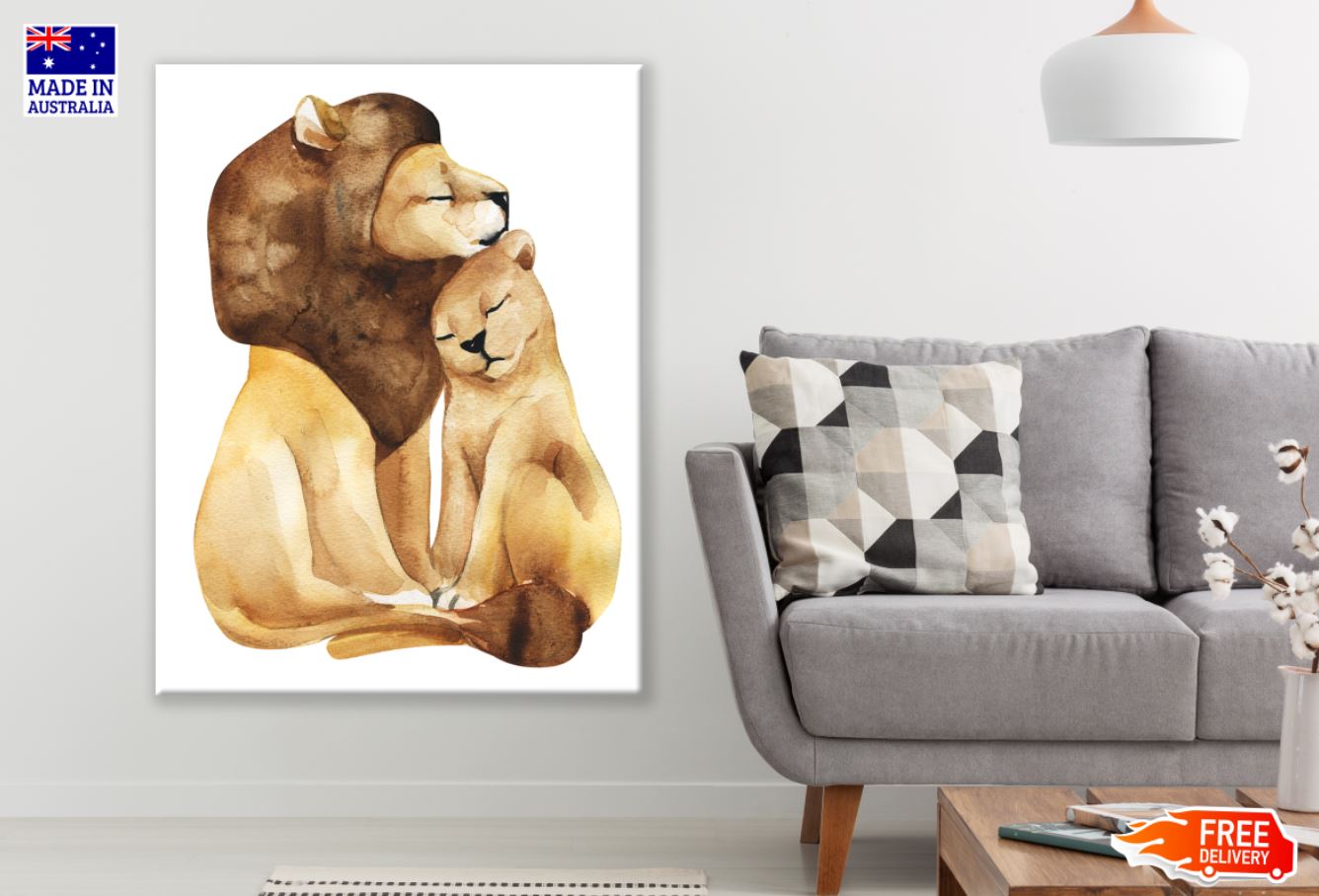 Lion & Lioness Watercolor Painting Print 100% Australian Made