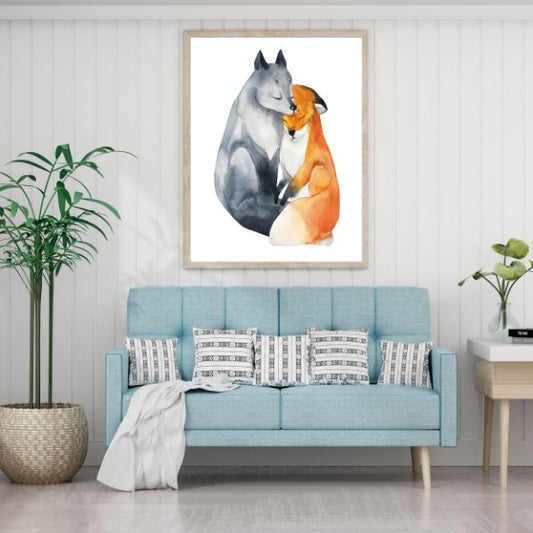 Fox Love Watercolor Painting Home Decor Premium Quality Poster Print Choose Your Sizes