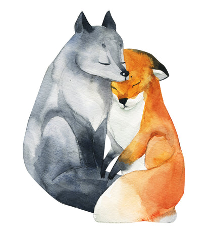 Fox couple love painting Print 100% Australian Made