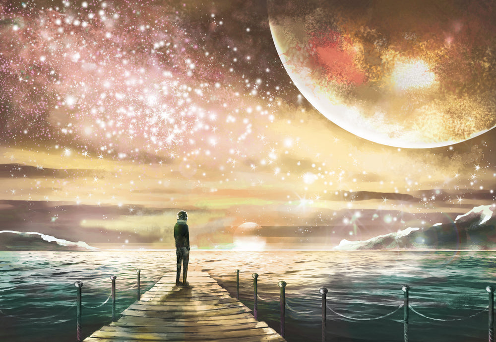 Man Looking at Space Digital Art Home Decor Premium Quality Poster Print Choose Your Sizes