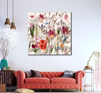 Square Canvas Colorful Flowers Watercolor High Quality Print 100% Australian Made