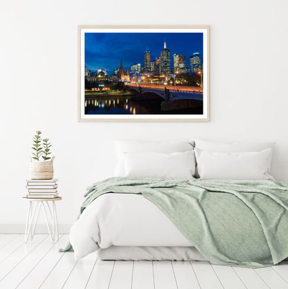 City & Bridge Night View Scenery Home Decor Premium Quality Poster Print Choose Your Sizes