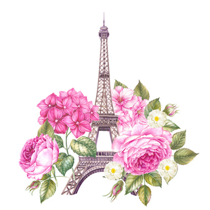 Square Canvas Eiffel Tower Pink Flowers Watercolor Painting High Quality Print 100% Australian Made