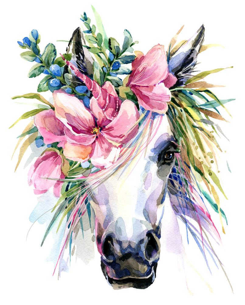 Horse with Floral Headdress Watercolor Painting Print 100% Australian Made