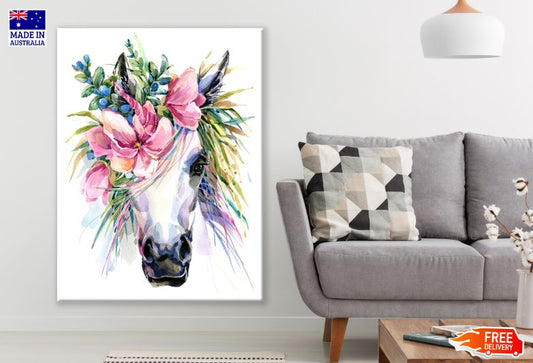 Horse with Floral Headdress Watercolor Painting Print 100% Australian Made