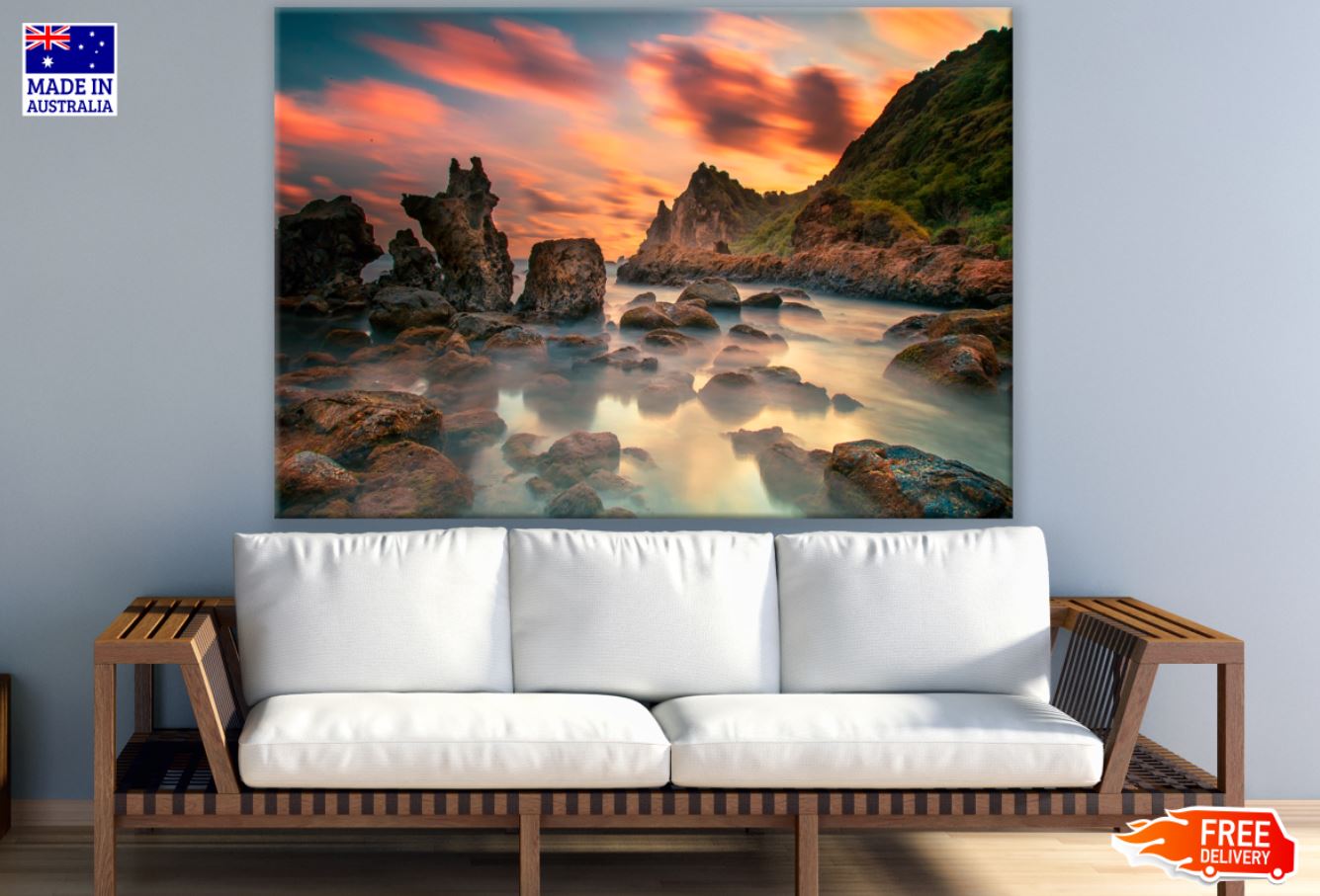 Misty River with Rocks Photograph Print 100% Australian Made