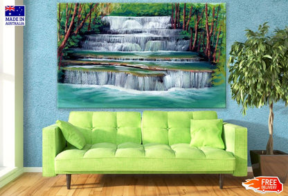 Waterfall Scenery Watercolor Painting Print 100% Australian Made