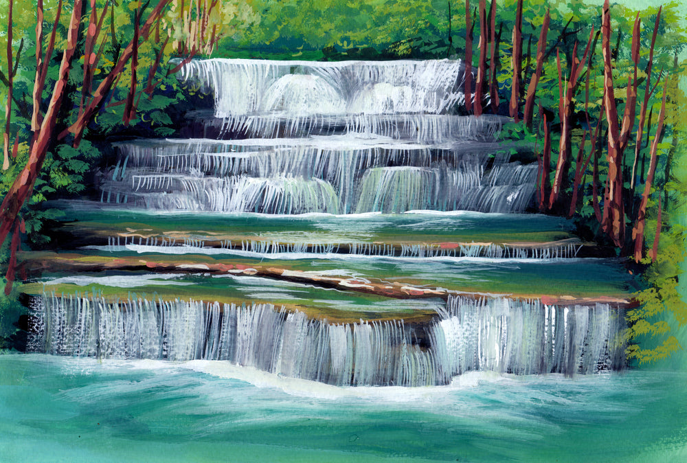 Waterfall Scenery Watercolor Painting Print 100% Australian Made