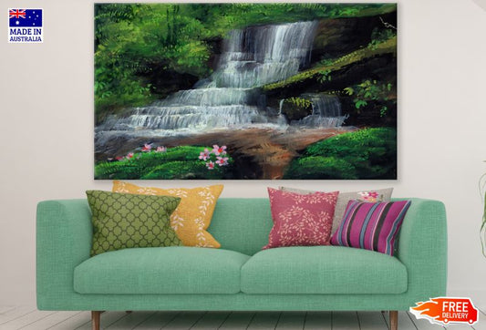Waterfall Scenery Oil Painting Print 100% Australian Made