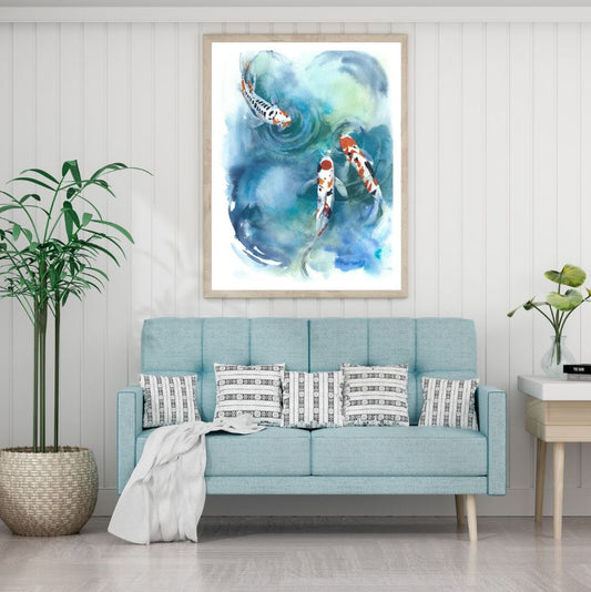 Colorful Fish in Pond Watercolor Home Decor Premium Quality Poster Print Choose Your Sizes