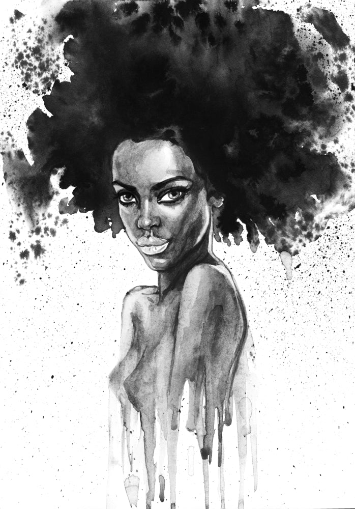 Black Lady Watercolour Painting Print 100% Australian Made