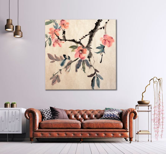 Square Canvas Flower Branch Watercolor Painting High Quality Print 100% Australian Made