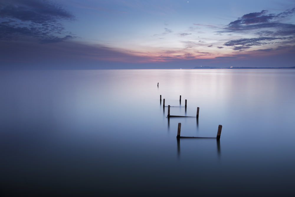 Wooden Pier Ruins in Lake Photograph Home Decor Premium Quality Poster Print Choose Your Sizes